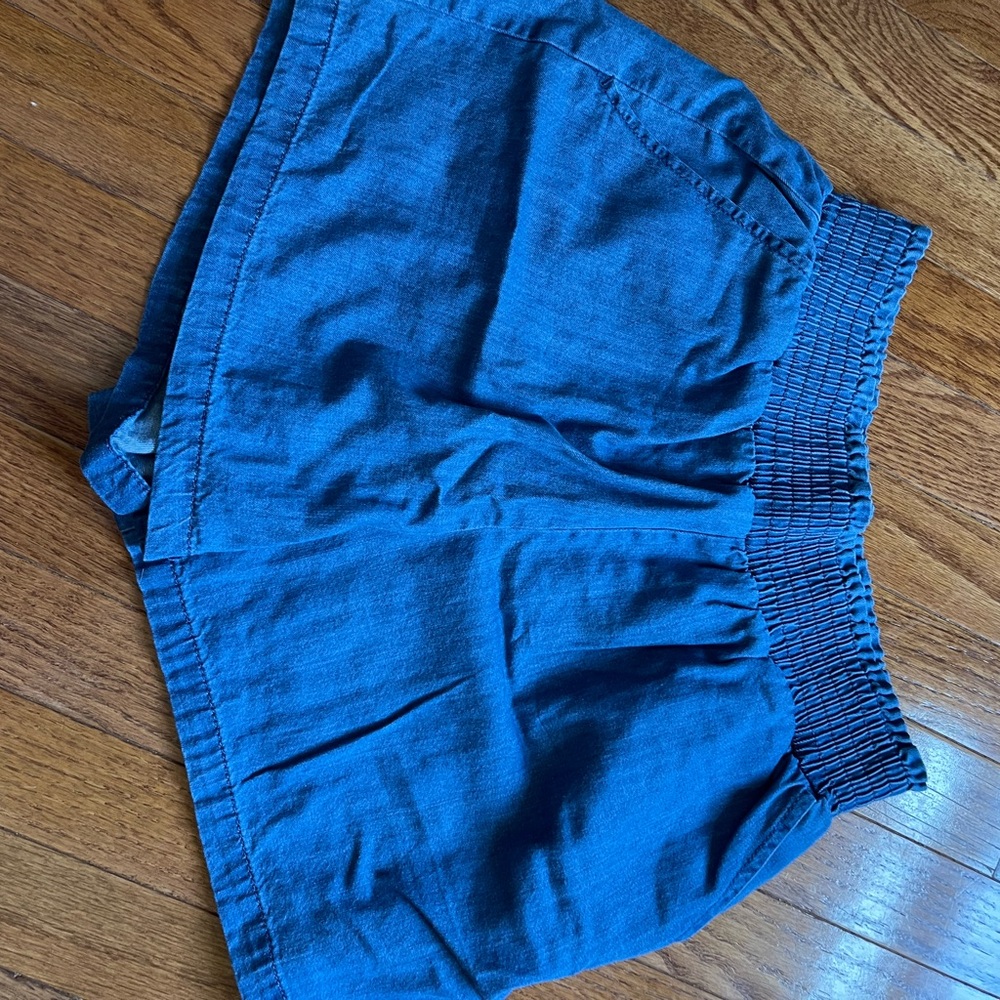 Casual Elastic Waist Blue Cotton Shorts denim look medium